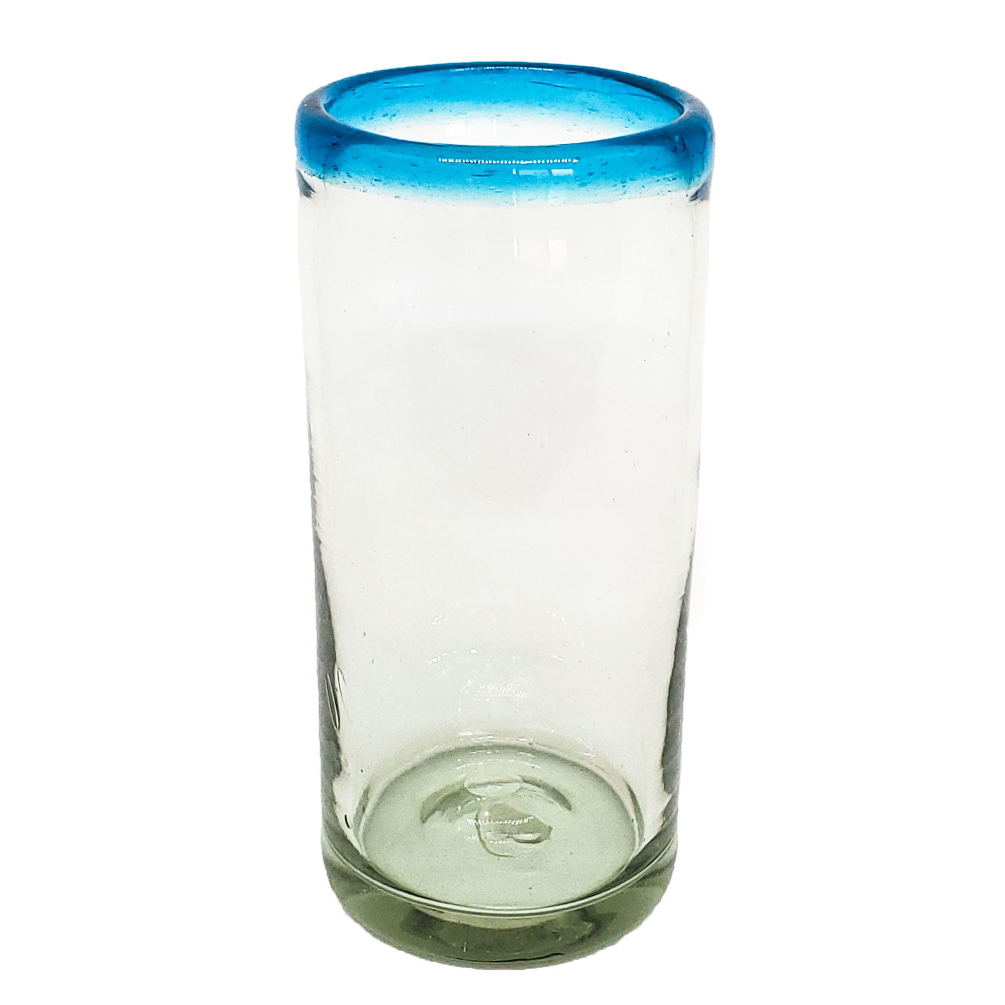 MEXICAN GLASSWARE / Aqua Blue Rim 20 oz Tall Iced Tea Glasses (set of 6)